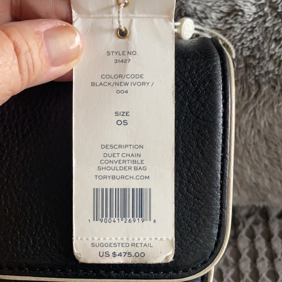 Tory Burch Duet Chain Convertible Shoulder Bag black New Ivory - Picture 12 of 13